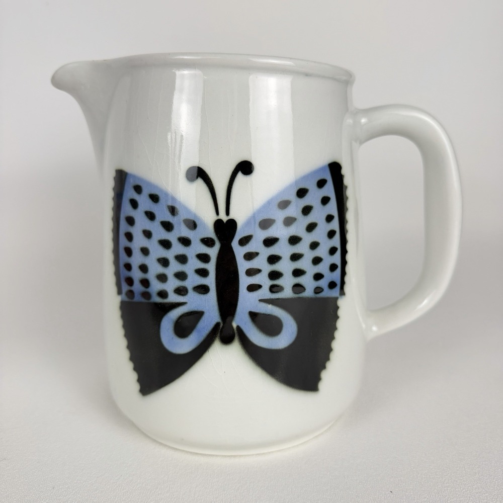 Vintage Arabia Finland Blue Butterfly Pitcher Perho Birger Kaipiainen Kaj Franck